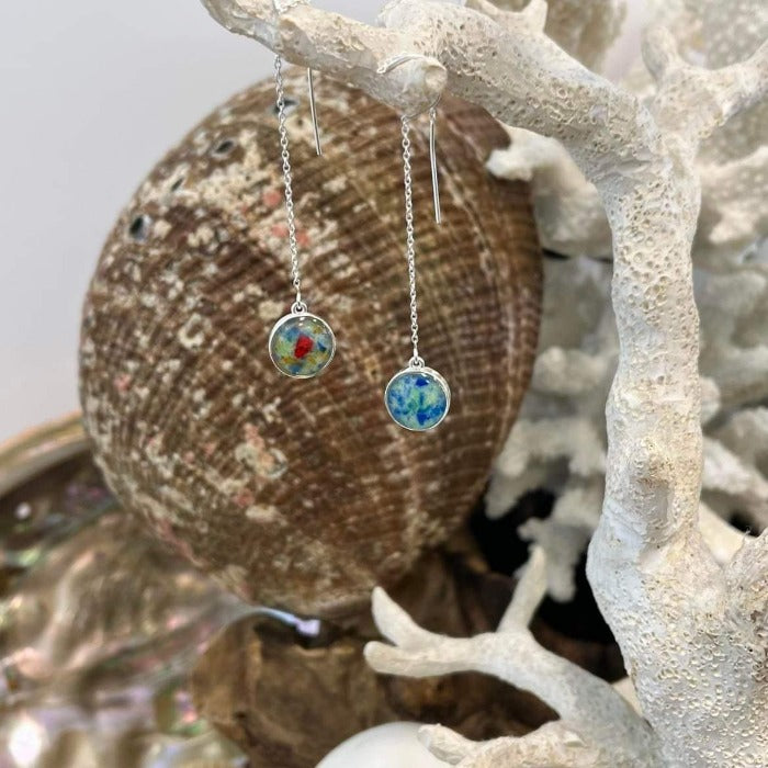 Sand Globe Blue, Green  & Mixed Sea Glass Dune Jewelry Earrings - Sunshine & Sweet Pea's Coastal Decor