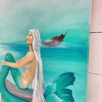 Mermaid Resting on Rock w/Shipwreck - Sunshine & Sweet Pea's Coastal Decor
