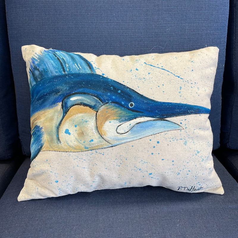 Blue Fish Hand Painted Pillow