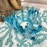 Ice Blue Coral Glass Tea Light Holder - Sunshine & Sweet Pea's Coastal Decor