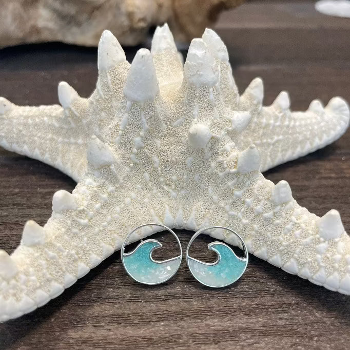 Cresting Wave Turquoise & Mother of Pearl Dune Jewelry Stud Earrings - Sunshine & Sweet Pea's Coastal Decor