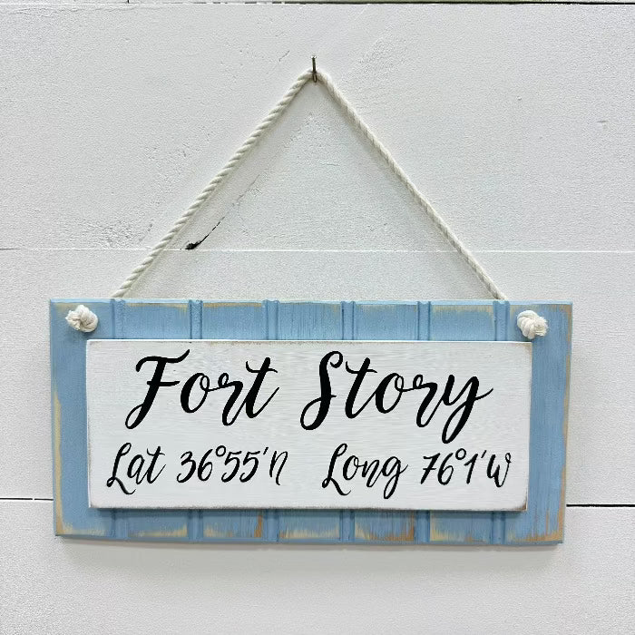 Wooden Coordinate Signs Fort Story - Sunshine & Sweet Pea's Coastal Decor