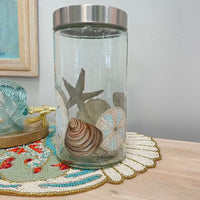 Hand Painted Seashell Glass Canister - Sunshine & Sweet Pea's Coastal Decor